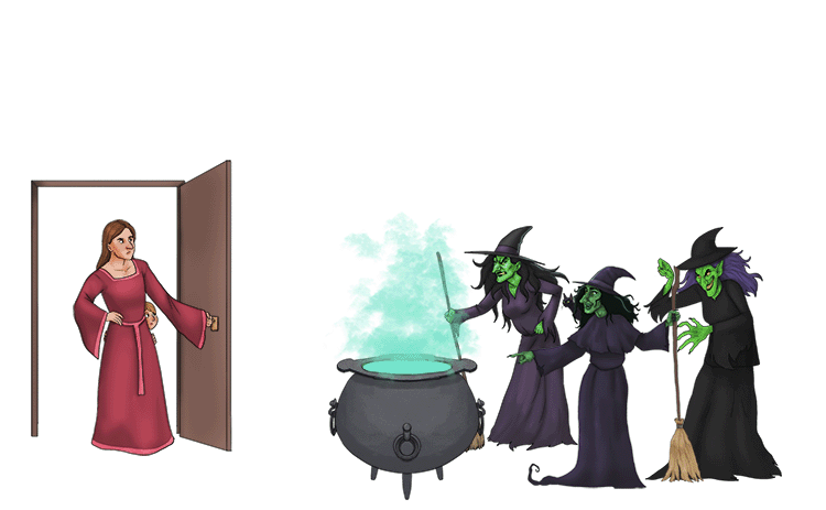 1. Open door and three witches conjure three ghosts.