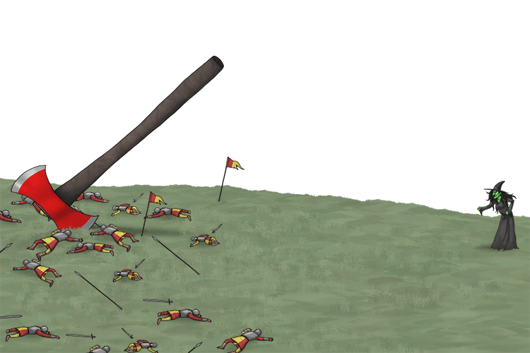 Imagine after hurling the axe the other side has lost and is flattened.