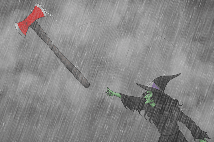 Imagine, while in the pelting rain hurling (hurly) a giant axe.