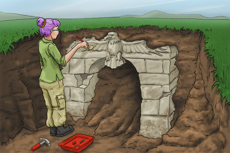 The archaeology student uncovered an arch with an American eagle on it. 