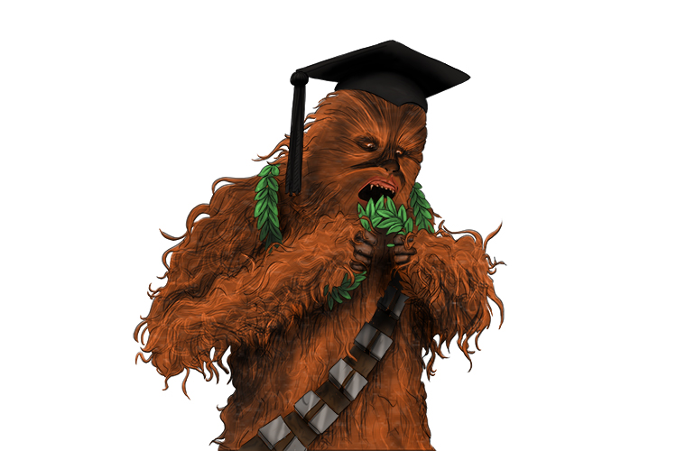 After achieving his baccalaureate. Chewbacca was presented with a laurel wreath, which he ate. 