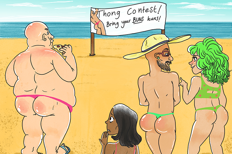 The thong (throng) contest brought together a very large crowd of thong wearers.