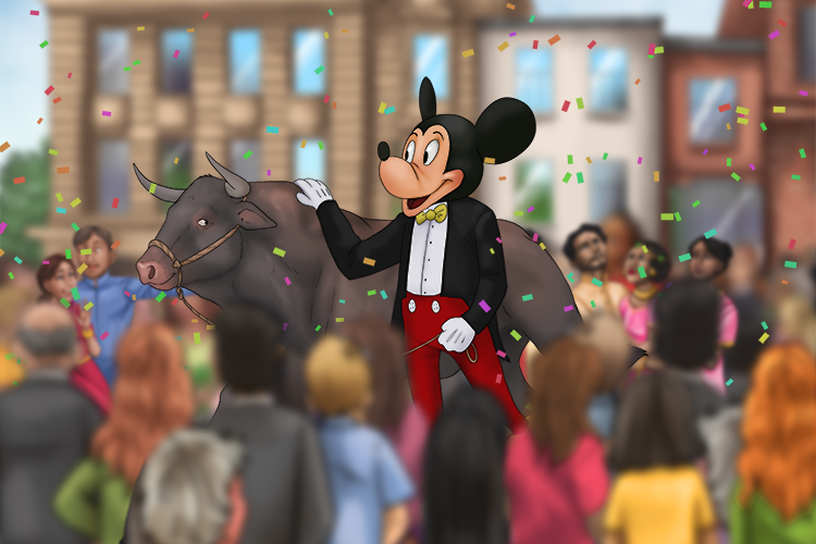 A man in a Mickey Mouse costume was leading a bull (amicable) in the procession. Thank heavens the bull seemed to have such a friendly attitude.