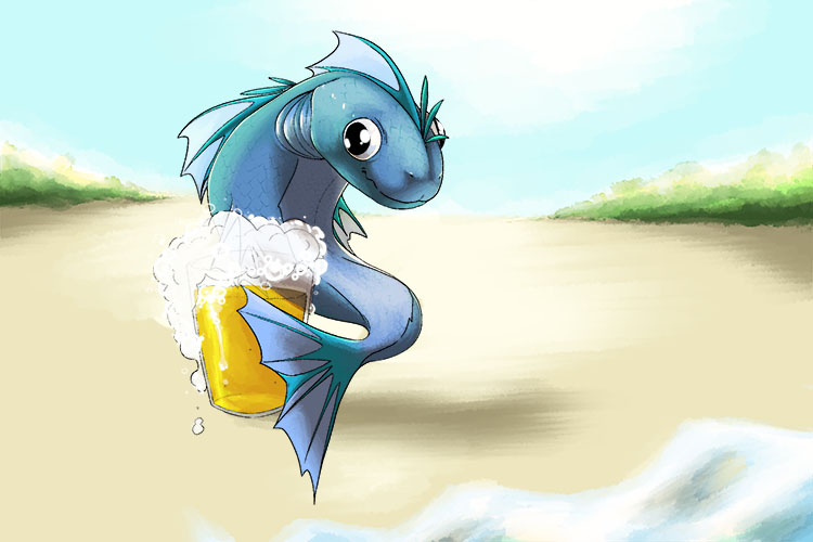 Aquatic animals don't usually drink foamy beer (aquaphobia), but this one has an irrational fear of water and drowning. So he prefers to sit on the beach sipping one.