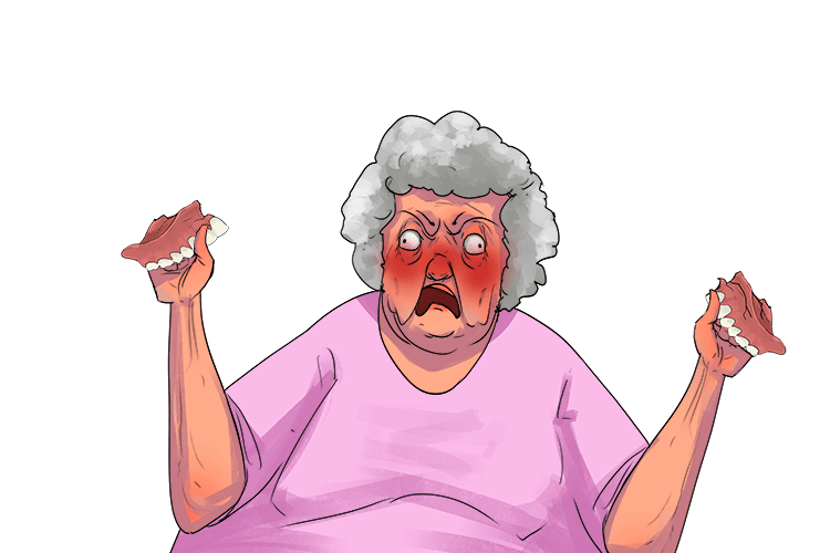 A spare set of teeth (asperity) had been broken. Her usual calm tone suddenly turned harsh as she lost her temper