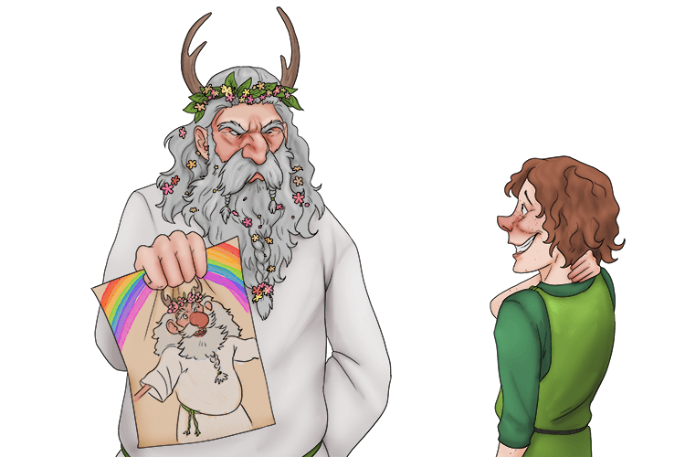 I drew him behaving like an idiot (druid), and the priest of the ancient Celtic religion was not happy.