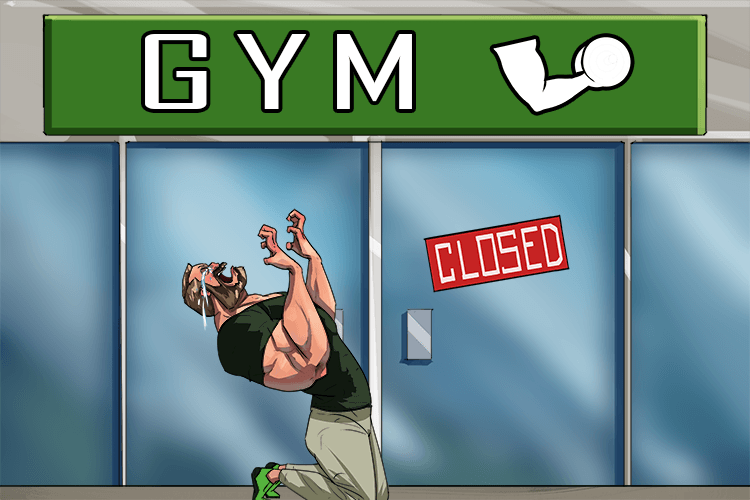 A very masculine man was late (emasculate) for the gym and was locked out. This made him feel weaker and deprived him of his male identity