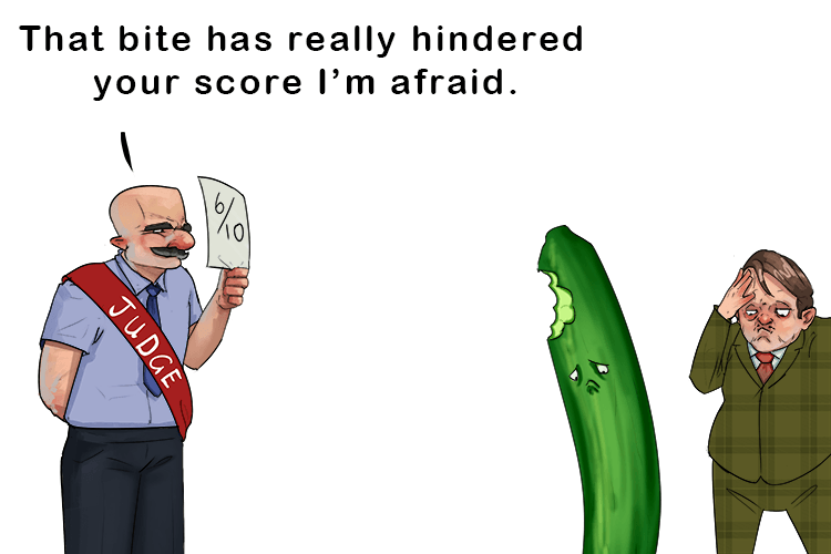 I entered a cucumber (encumber) into the best vegetable competition, but it was hindered by the fact that someone had taken a bite out of it