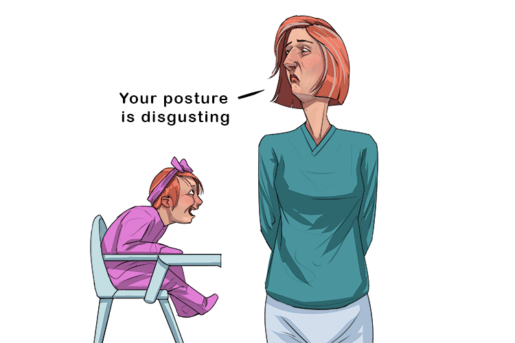 The mum had excellent posture, but lately (expostulate) the daughter's posture was poor and her mum expressed strong disapproval