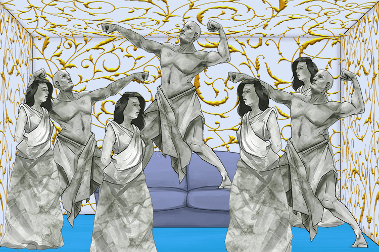 Fill it with Greek (filigree) statues and delicate lace-like work of intertwined gold wire