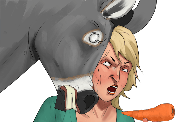 The hungry ass (harass) was subjecting her to aggressive pressure to give her the carrot