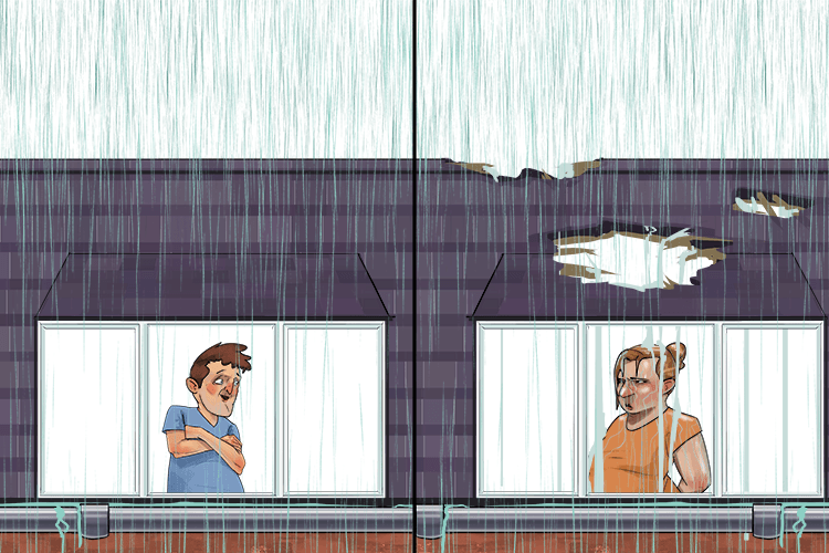 The roof had no imperfections and it was obvious (impervious) that it was not letting any water through. She was not affected by whatever happens with the weather