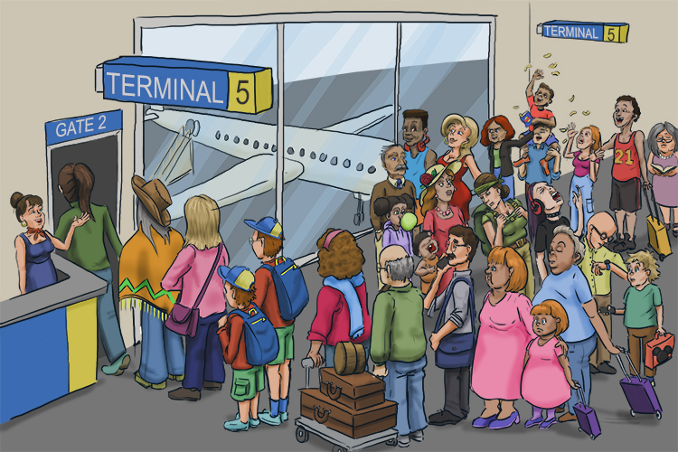 Once in the terminal (interminable), you are not able to jump straight on a plane because of the endless queues.