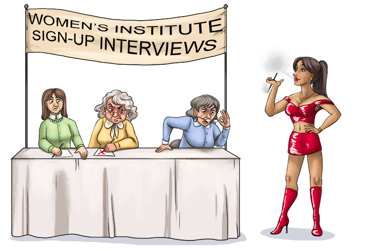 At the interview, showing her knees was a sign (internecine) she might cause conflict within the group.