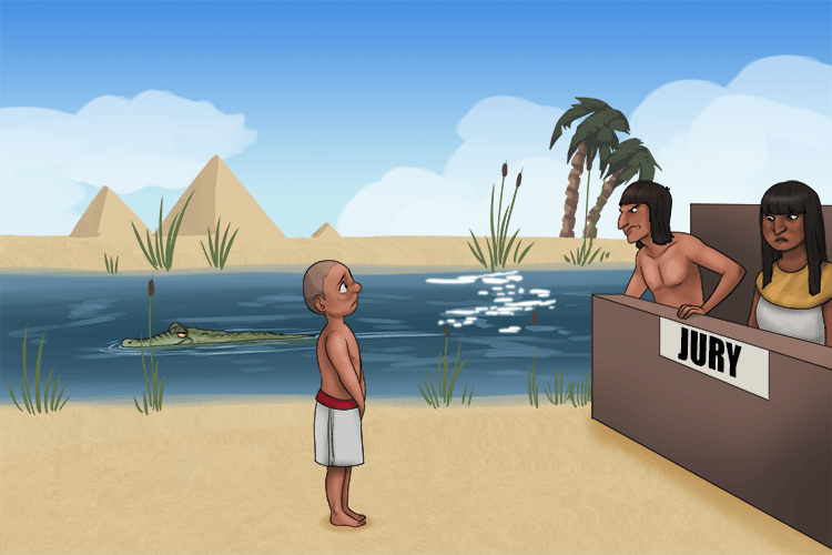 The jury met at a venue on the banks of the Nile (juvenile) to hear the case of a young person charged with the immature act of peeing in the river in public.