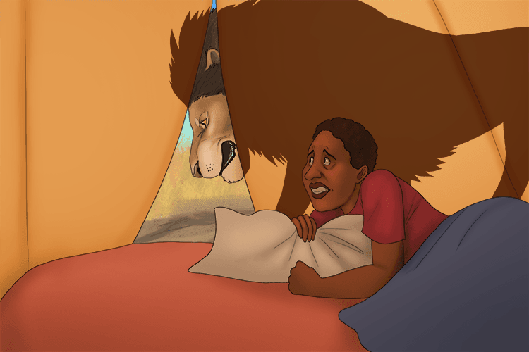 I lay in my tent (latent), hidden from the lion. My courage to leave had not yet developed.