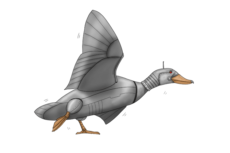 The mallard droid isn't (maladroit) as good as a real duck because it walks clumsily and is awkward. 