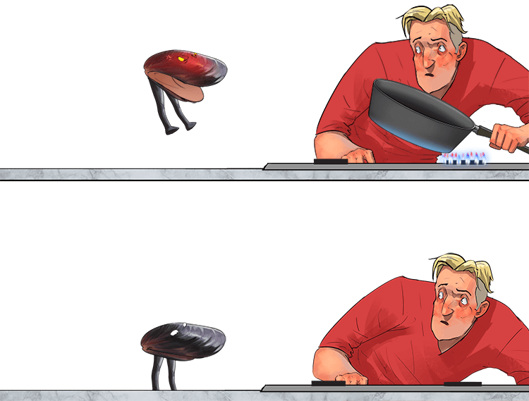 The molluscs finally (mollify) calmed down when I put the cooking pot away. That made them less angry