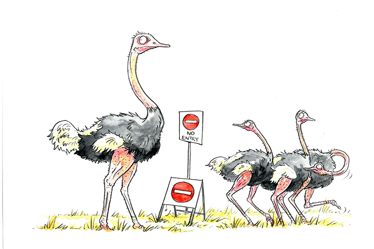 The ostrich's size (ostracise) meant he was excluded from joining the group.
