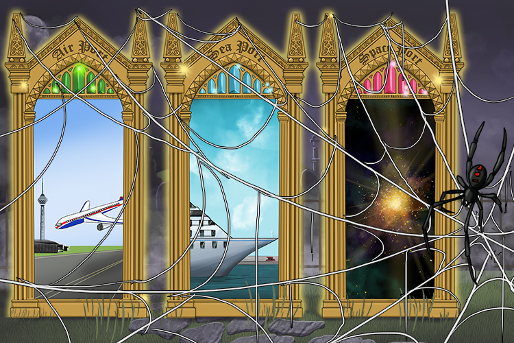The ports all (portal) all had grand entrances, and a big spider's web gave access to other sites.