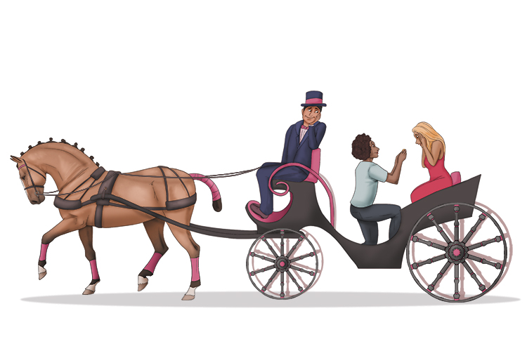 He proposed while riding through the city (propriety) on a carriage. He managed to get down on one knee, since he wanted to conform to the established standards of good behaviour. 