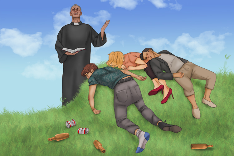 So wrecked were all of them (requiem) that a priest even prayed over them thinking they were dead.