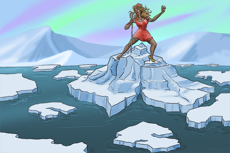 She sang from so far (sangfroid) away she ended up in the arctic where she showed coolness in danger.