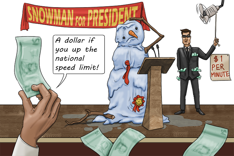 During his Presidential campaign, the snowman was turning into slush and needed more funds (slush fund) to keep the air-cooler on. Bad people gave him the money in return for favours if he was elected – this was money used for political bribery.