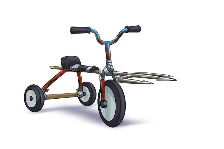 The tricycle was an accident (trident) waiting to happen. It had a three-pronged spear attached to it