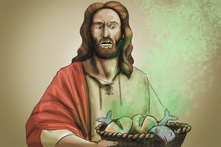 Under the saviour's (unsavoury) nose, the fish and bread were very unpleasant. This time the miracle hadn't worked.