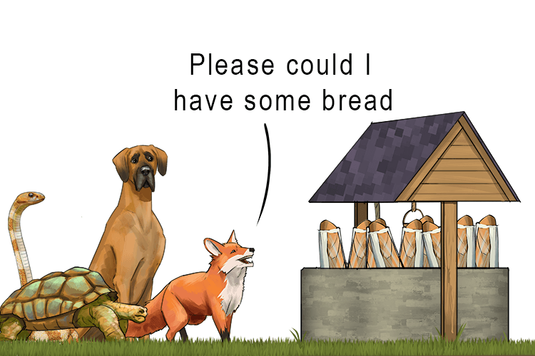The well was full of bread (well-bred) but the animals wouldn't take any until they asked politely. They had excellent manners and were clearly well brought up