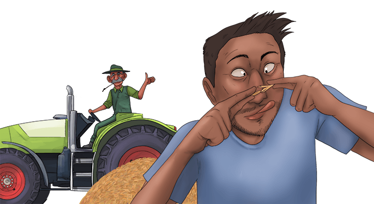 To win over (winnow) the farmer, I separated the the wheat from the chaff, leaving him with what he wanted.