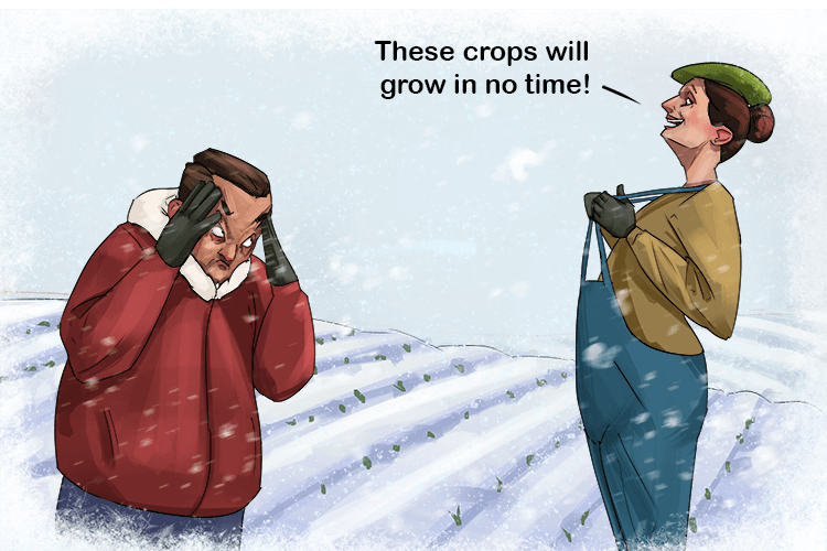 It wasn't wise to plant acres (wiseacre) of crops in the arctic. The farmer pretended to know what she was doing, but it was beginning to annoy the others