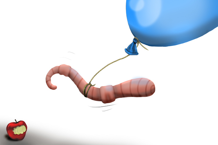 The worm then escaped on a balloon (une).