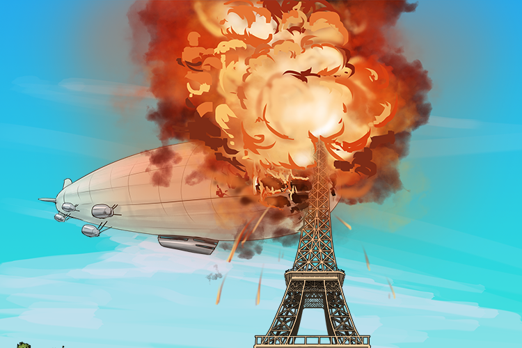 The air ship crashed into the Eiffel Tower