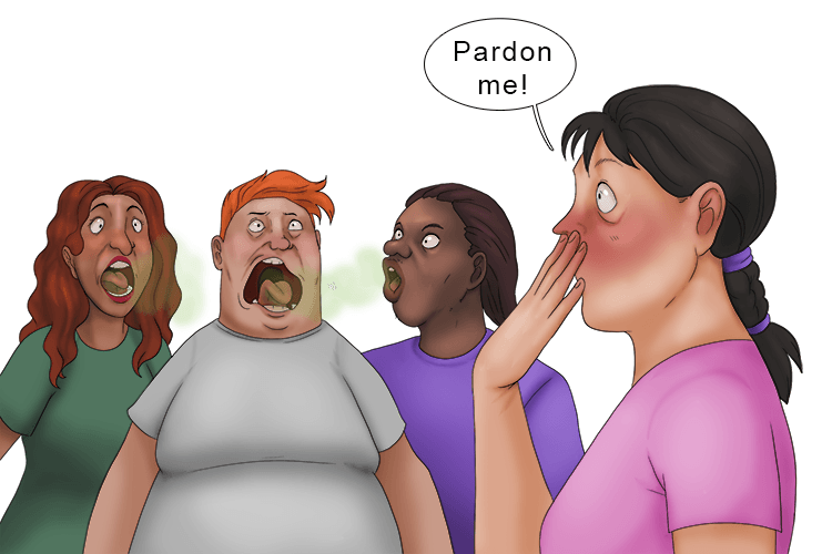 Among all the people who burped only one said "pardon me" (parmi).