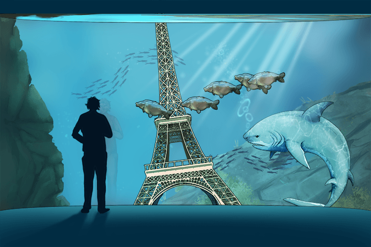 There was a model Eiffel Tower in the aquarium.