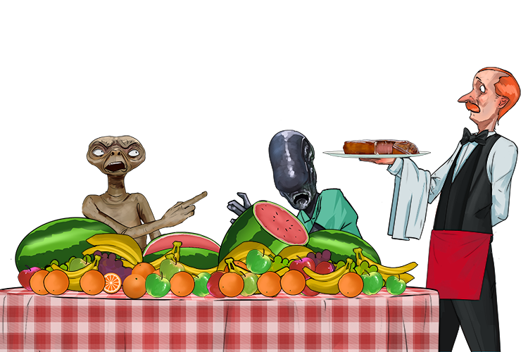 They avoid meat; the aliens only had vegan food on the table (éviter)
