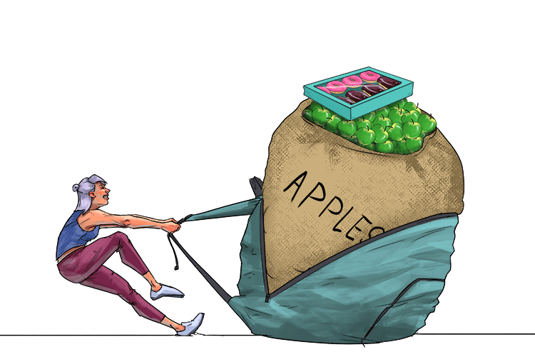 In my backpack I could fit a huge sack of apples and a box of donuts (sac à dos)