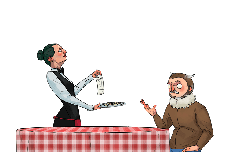 The waiter brought the bill in one hand and a dish with seeds on (addition) in the other