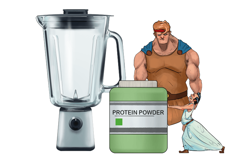 You need a large blender to mix Hercules' (mixeur) protein shakes