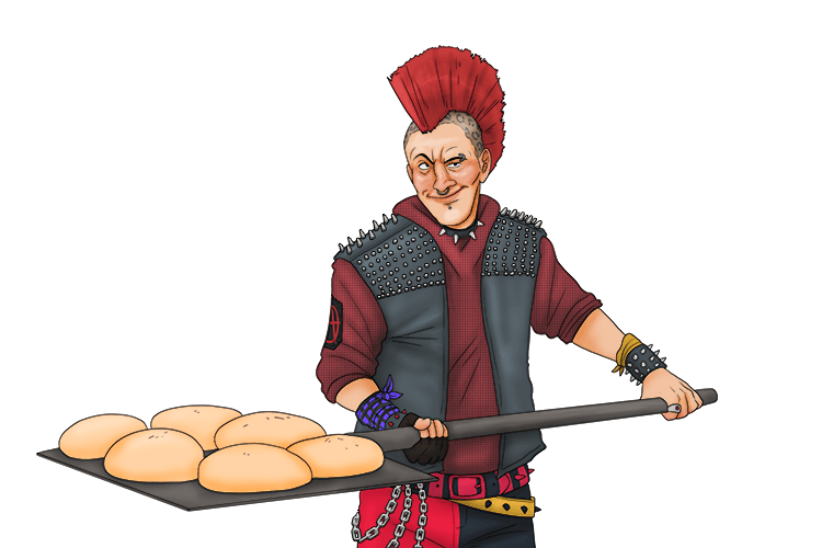 The bread was made by the punk (pain) rocker.