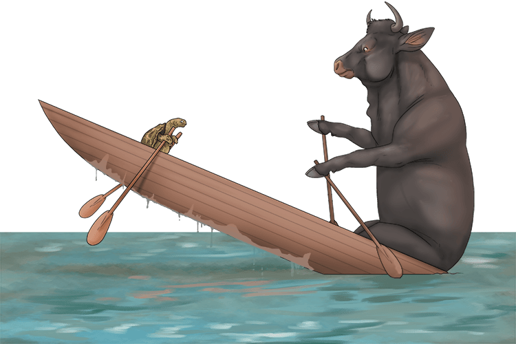 The bull and tortoise rowed (taureau) the boat.