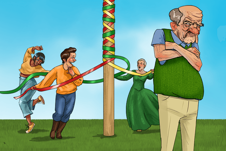 Everyone but the miserable old man danced around the maypole (mais)