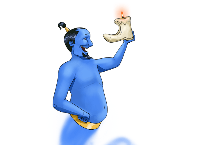 A candle shaped like a boot was given to the genie (bougie)