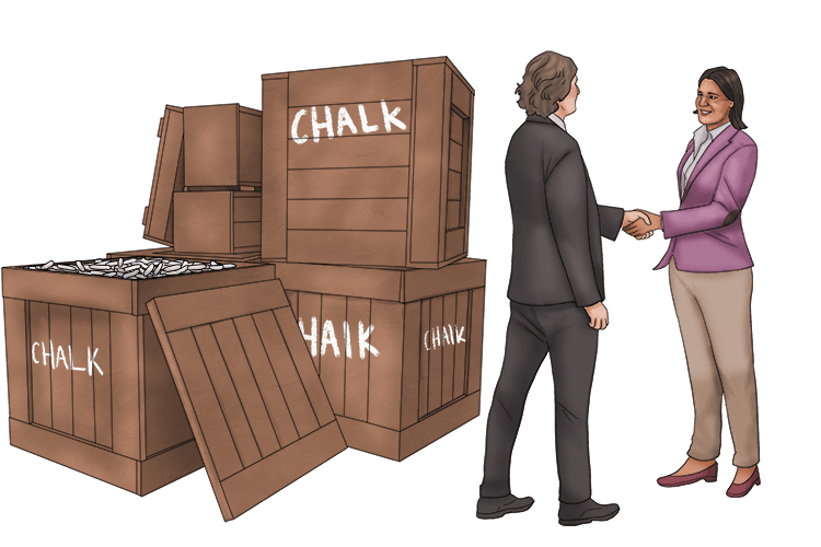 The teacher bought chalk by the crate (craie).