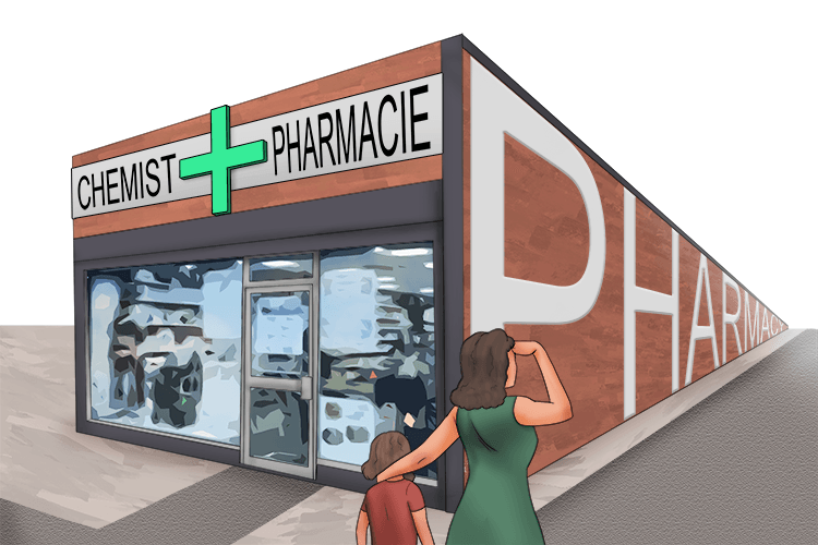 The chemist's shop was so big it stretched as far as my ma could see (pharmacie).