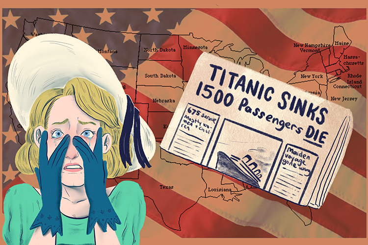 People in all fifty states of America were shocked that the Titanic sank on the (cinquante) maiden voyage.