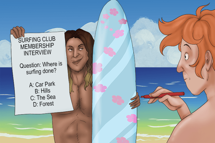 Put a circle around the correct answer or else you can't join our surfing club (cercle).