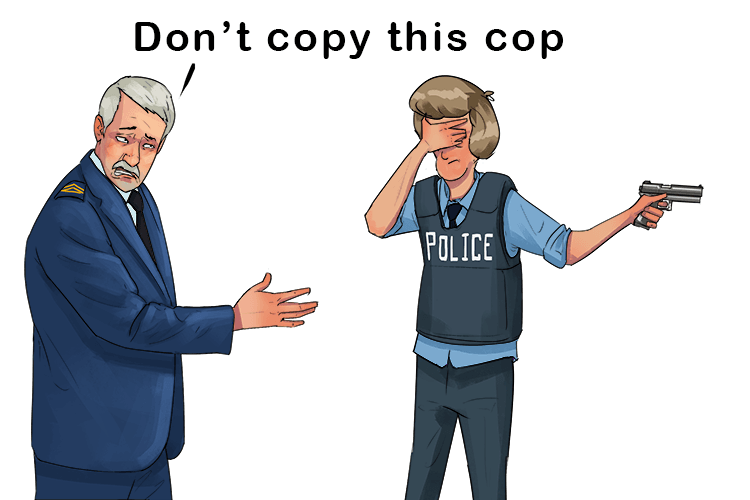 Don't copy this cop's technique, he doesn't even aim (copier) when he fires